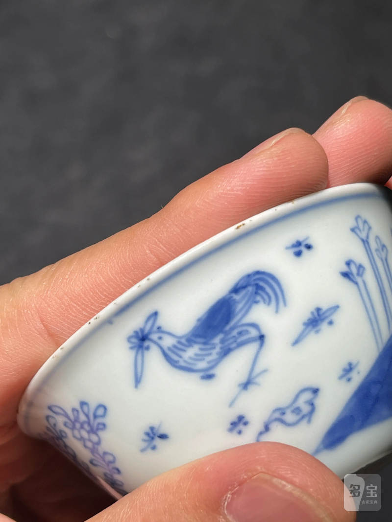 清雍正 青花鸡缸杯一对 - 图21